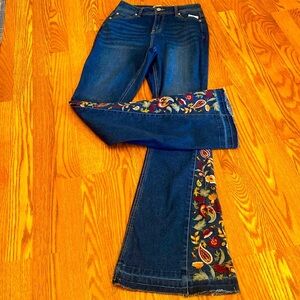 Stylish Fashion Floral Embroidered Blue Flared Jeans